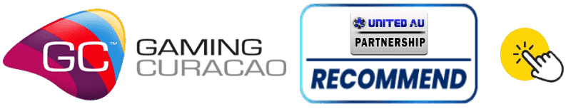 Gaming Curacao licence and United AU Partnership badges — Audplay Australia